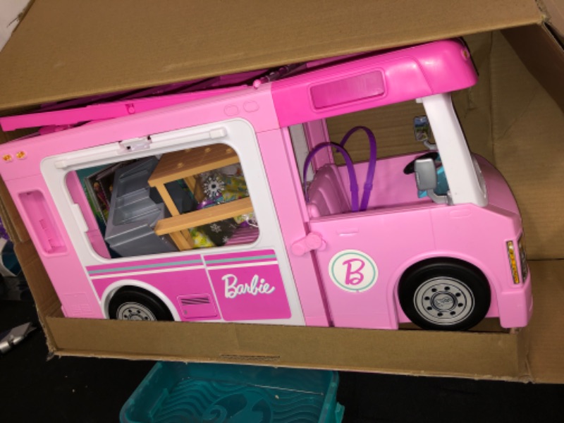 Photo 4 of ?Barbie 3-in-1 DreamCamper Vehicle, approx. 3-ft, Transforming Camper with Pool, Truck, Boat and 50 Accessories, Makes a Great Gift for 3 to 7 Year Olds
