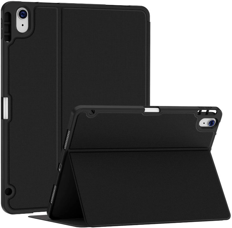 Photo 1 of Soke Case for iPad Air 4th Generation 2020, iPad 10.9'' Case with Pencil Holder, Premium Shockproof Stand Folio Case[Support Touch ID + The 2nd Pencil Charging], Smart Soft TPU Back Cover, Black
