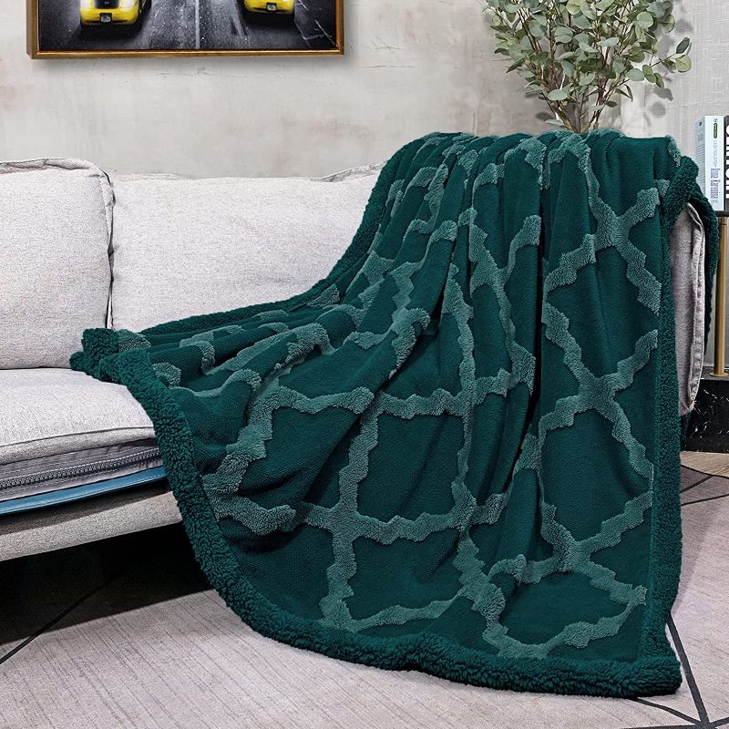 Photo 1 of CAMPIR Plush Throw Blankets for Bed,Soft Warm Throw Blanket,Dual Sided Sherpa Throw Blankets for All Season,Machine Washable Fleece Blankets,Fuzzy Blanket for Sofa Couch Bed(Emerald Green, 51x63)
