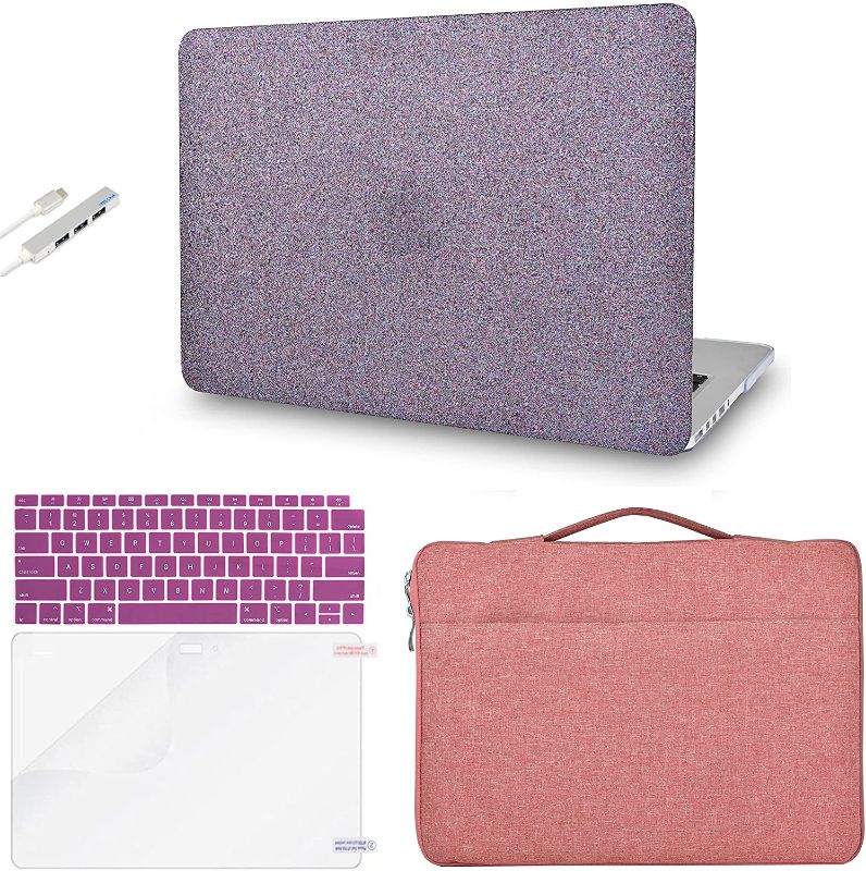 Photo 1 of KECC Compatible with MacBook Air 13 inch Case 2020 2019 2018 A1932 Retina Display + Touch ID Plastic Hard Shell + Keyboard Cover + Sleeve Bag + Screen Protector + USB (Purple Sparkling)
