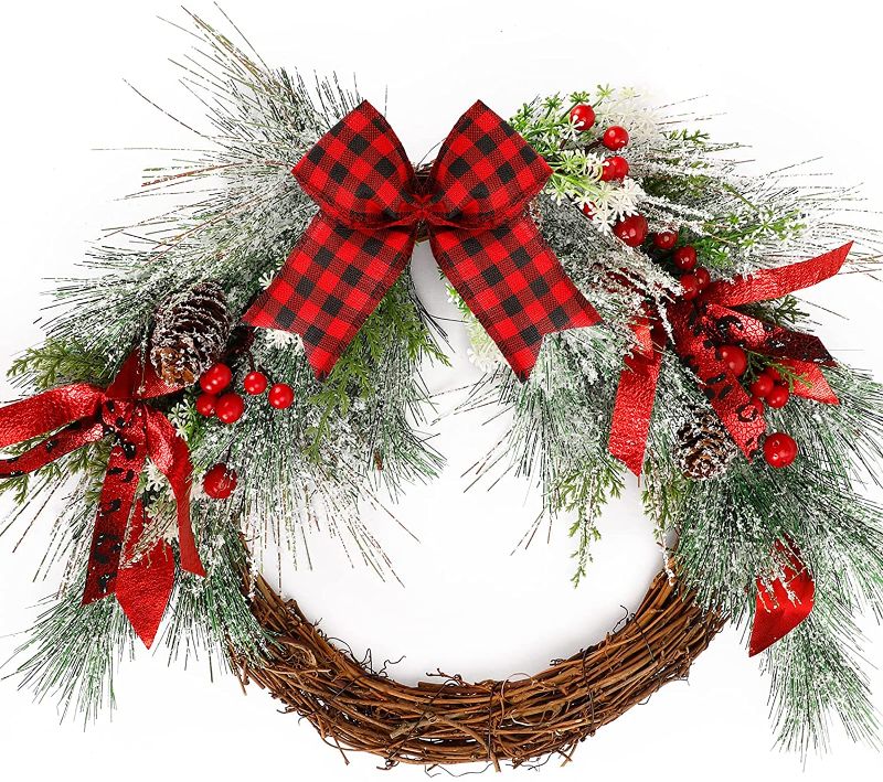 Photo 1 of CEWOR Christmas Winter Wreaths Grapevine Rustic Wreath for Front Door Outdoor with Mixed Decorations Artificial Wreath for Holiday 14in
