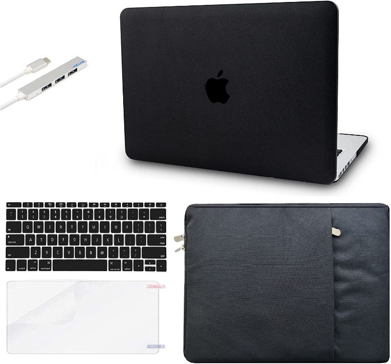 Photo 1 of KECC Compatible with MacBook Pro Retina 13 inch Case A1502 A1425 ltalian Leather Hard Shell + Keyboard Cover + Sleeve + Screen Protector + USB (Black Leather)
