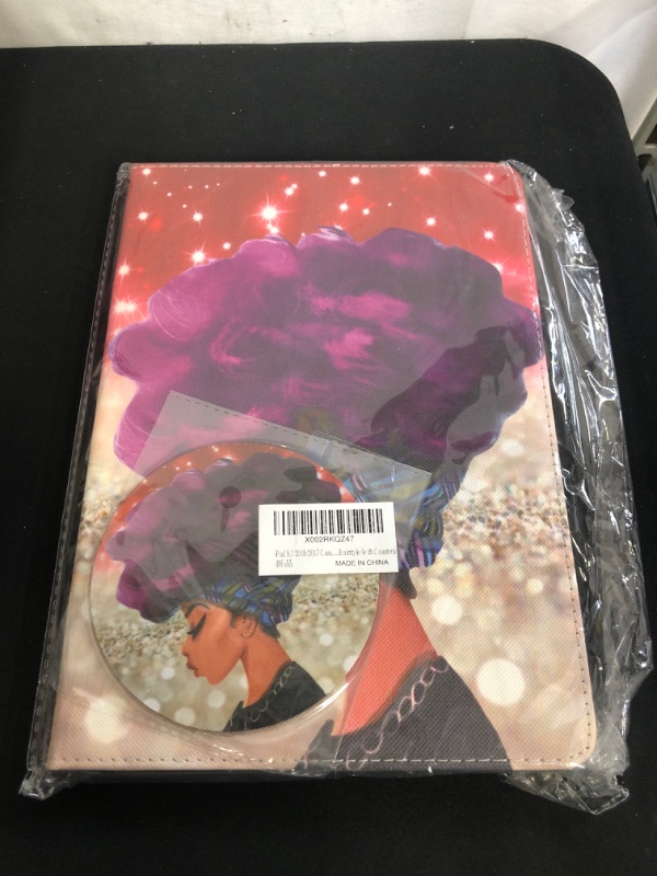 Photo 1 of iPad 9.7 2018/2017 Case,Folio Smart Cover Stand Shockproof TPU Case with Auto Sleep/Wake for iPad 6th/5th Gen,African Women with Purple Hair Hairstyle (with Coasters)
