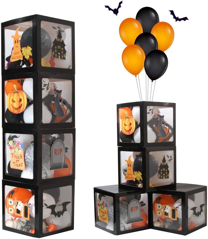 Photo 1 of 4PCS Halloween Balloon Box,Transparent Box,Candy Box,Trick or Treat Box,Prank Scare Box With Halloween Theme Sticker Creative Surprise Boxes for Halloween Thanksgiving Birthday Party Decorations
