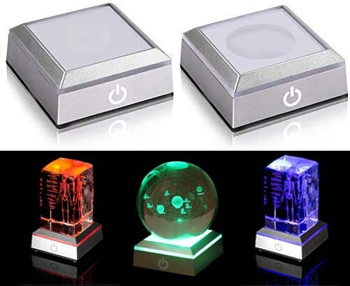 Photo 1 of 2 Pack 6 Colors LED Light Base Show Stand Display Plate with Sensitive Touch Switch for 3D Laser Crystal Glass Art (Square)
