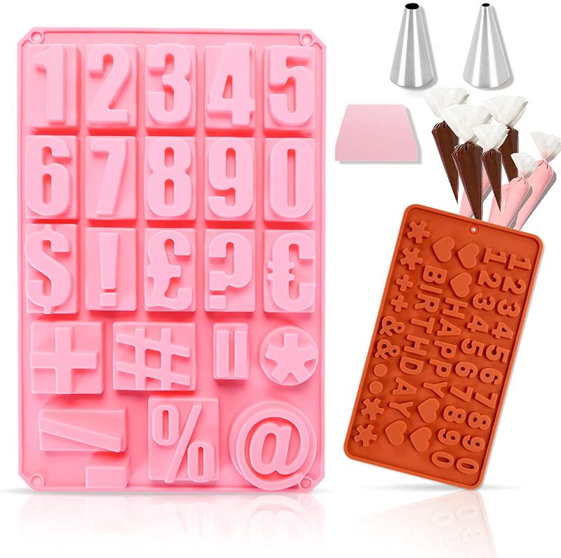 Photo 1 of 2Pc Number 0-9 Silicone Chocolate Molds, Fondant Mold for Making Candy, Gummy, Biscuit, Ice Cube, Cake Covered Strawberries Decorations
