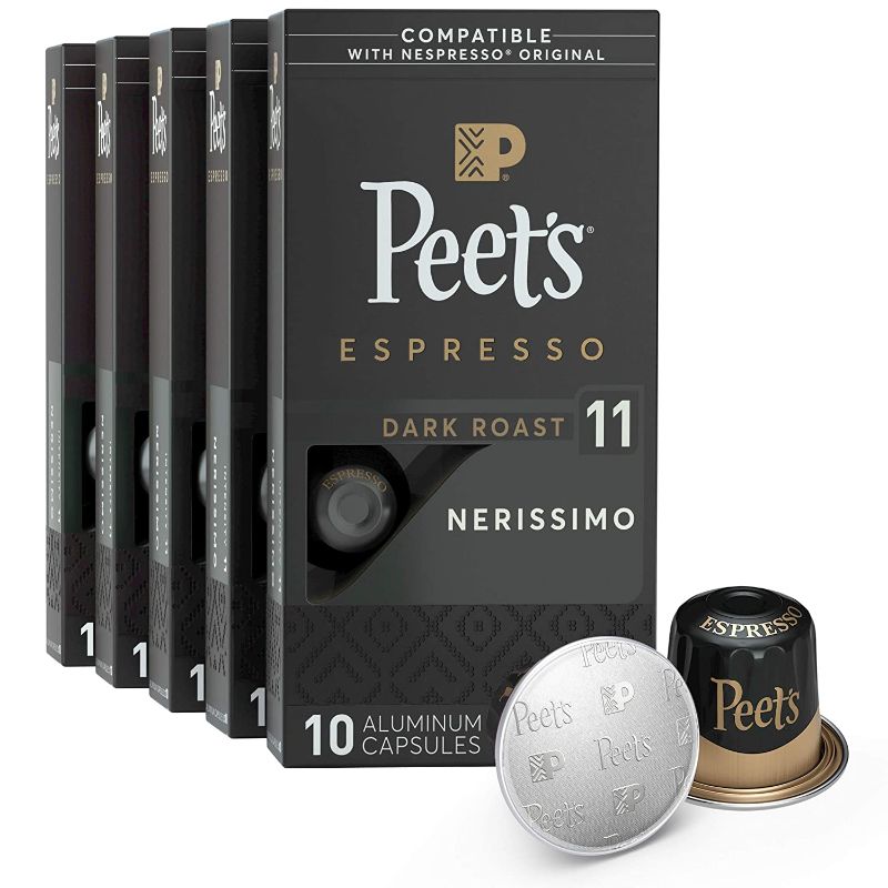 Photo 1 of Peet's Coffee Espresso Capsules Nerissimo, Intensity 11, 50 Count Single Cup Coffee Pods Compatible with Nespresso Original Brewers
EXP 01/20/22