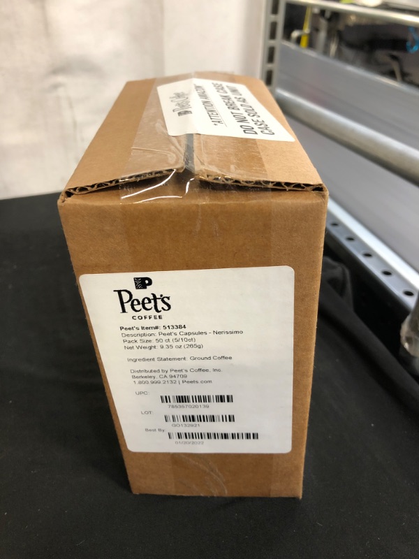 Photo 1 of Peet's Coffee Espresso Capsules Nerissimo, Intensity 11, 50 Count Single Cup Coffee Pods Compatible with Nespresso Original Brewers
EXP 01/20/22