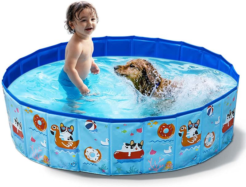 Photo 1 of FANKUTOYS 48 in Foldable Dog Pet Bath Pool, Large Collapsible Dog Cats Pool Bathing Tub, Kiddie Swimming Pool PVC Hard Plastic Portable Leakproof for Indoor and Outdoor
