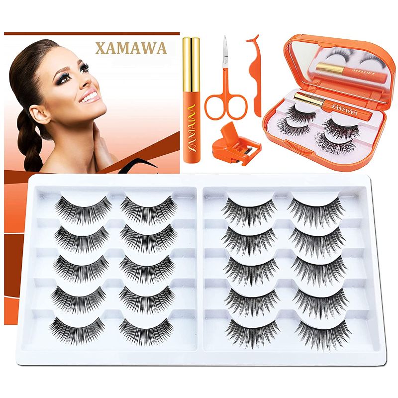 Photo 1 of 12 Pair False Eyelashes with Eyeliner, 10-Pair Natural Lashes,2 Pair Fluffy Fake Eyelashes,2 Tubes Magnetic Eyeliner with Scissors Tweezers Eyelash Curler & Mirror Case,
