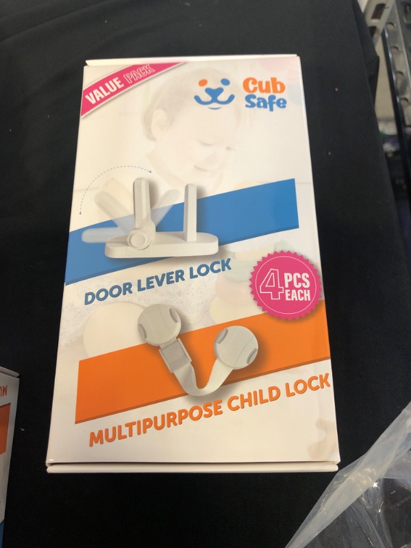 Photo 1 of Improved Childproof Door Lever Lock (4 Pcs) and Multipurpose Safety Straps (4 Pcs) with Adjustable Strap and 3M Adhesive. Toddler Proofing. No Tools Required.

