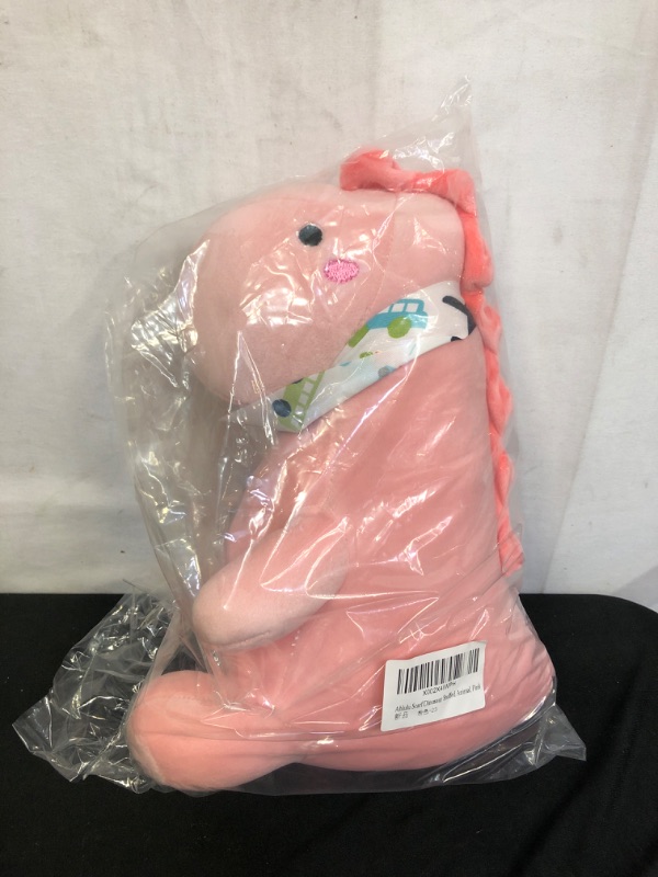 Photo 1 of Ahlulu Cute Dinosaur Stuffed Animals, 10" Soft Dino Plushies with Cartoon Scarf, Chubby Plush Toy Gift for Kids, Pink
