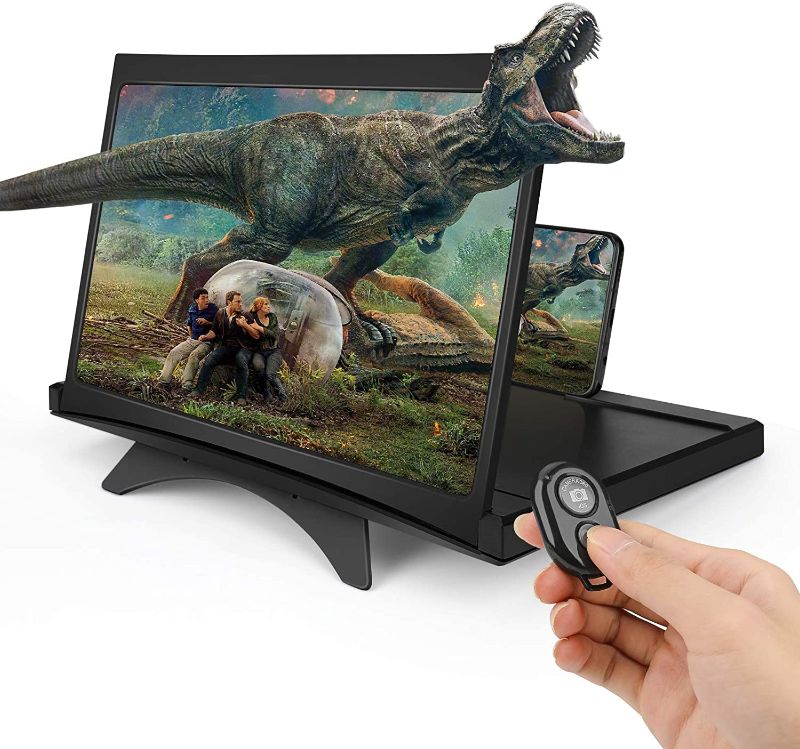 Photo 1 of Achort 12'' Screen Magnifier for Cell Phone 3D MobileMagnifier Screen HD with Foldable Phone Stand Amplifier wth Camera Shutter Remote Control Screen Enlarger for Video Movie Supports All Smartphones

