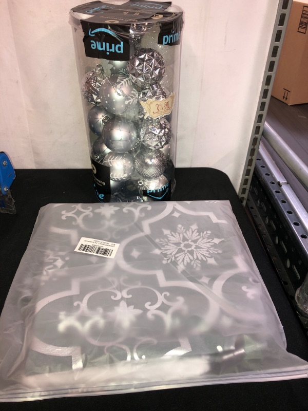 Photo 3 of 2PC LOT
Christmas Tree Skirt,48 inches Large Xmas Tree Skirts with Snowy Pattern for Christmas Tree Decorations (Grey,48 Inch)

Valery Madelyn 30ct 60mm Frozen Winter Silver and White Christmas Ball Ornaments, Shatterproof Xmas Balls for Christmas Tree De