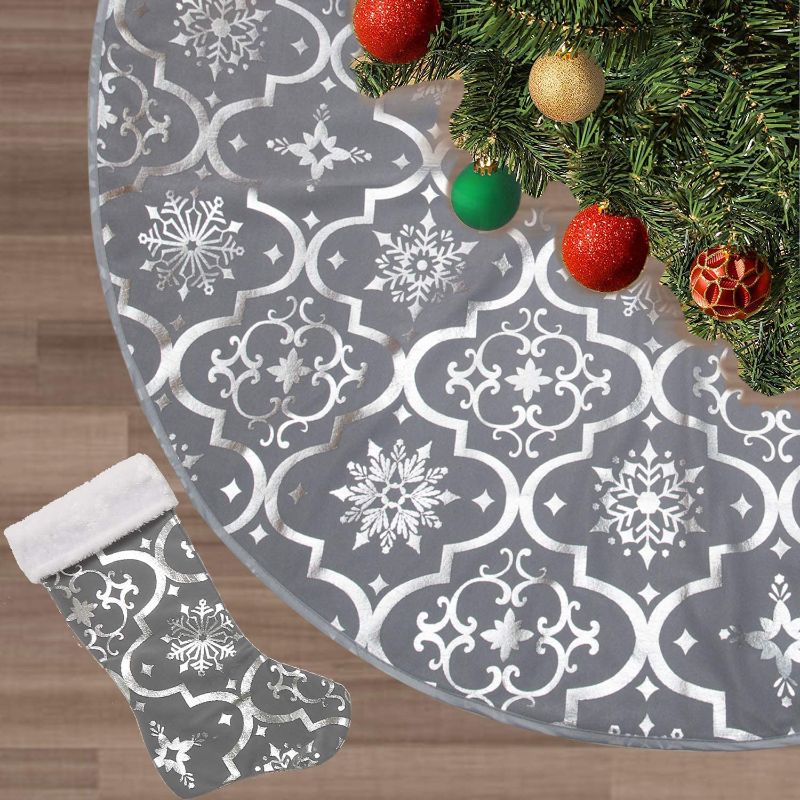 Photo 1 of 2PC LOT
Christmas Tree Skirt,48 inches Large Xmas Tree Skirts with Snowy Pattern for Christmas Tree Decorations (Grey,48 Inch)

Valery Madelyn 30ct 60mm Frozen Winter Silver and White Christmas Ball Ornaments, Shatterproof Xmas Balls for Christmas Tree De