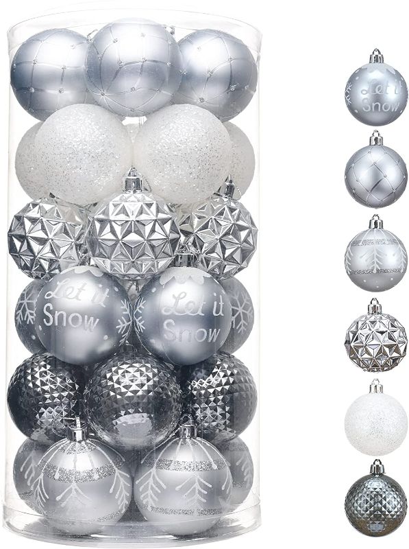 Photo 2 of 2PC LOT
Christmas Tree Skirt,48 inches Large Xmas Tree Skirts with Snowy Pattern for Christmas Tree Decorations (Grey,48 Inch)

Valery Madelyn 30ct 60mm Frozen Winter Silver and White Christmas Ball Ornaments, Shatterproof Xmas Balls for Christmas Tree De