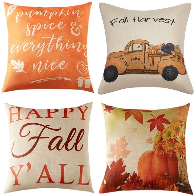 Photo 1 of Anickal Fall Pillow Covers 18x18 Inch for Fall Decor Set of 4 Autumn Harvest Pumpkin Theme Farmhouse Decorative Throw Pillow Covers for Sofa Couch Home Decoration
