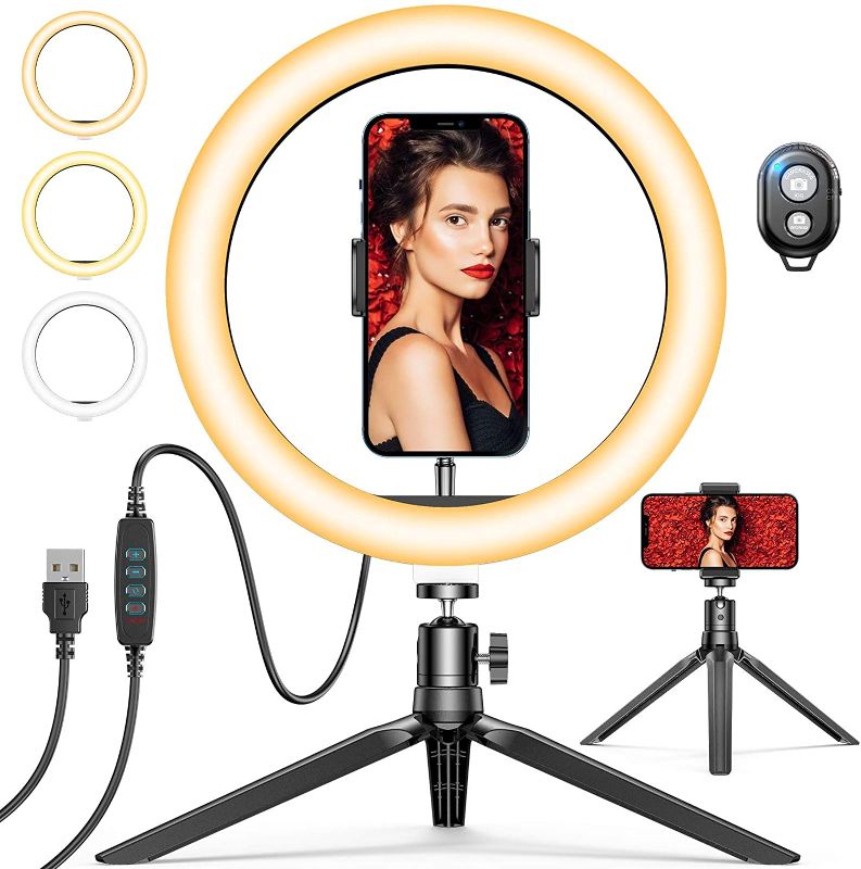 Photo 1 of 10" Selfie Ring Light with Tripod Stand & Phone Holder, GPEESTRAC Desk Beauty Circle LED Ringlight for Makeup Photography Live Steaming Camera Vlog YouTube Video, Compatible with iPhone & Android
