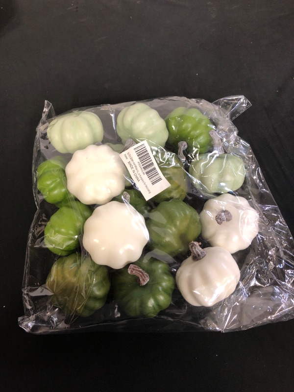 Photo 2 of 2 Inch Mini Assorted Plastic Pumpkins for Decorating - 16PCS Small Artificial Green and White Pumpkins Bulk for Fall Decor, Foam Fake Pumpkin Perfect for Halloween Thanksgiving Decoration Fall Decor
