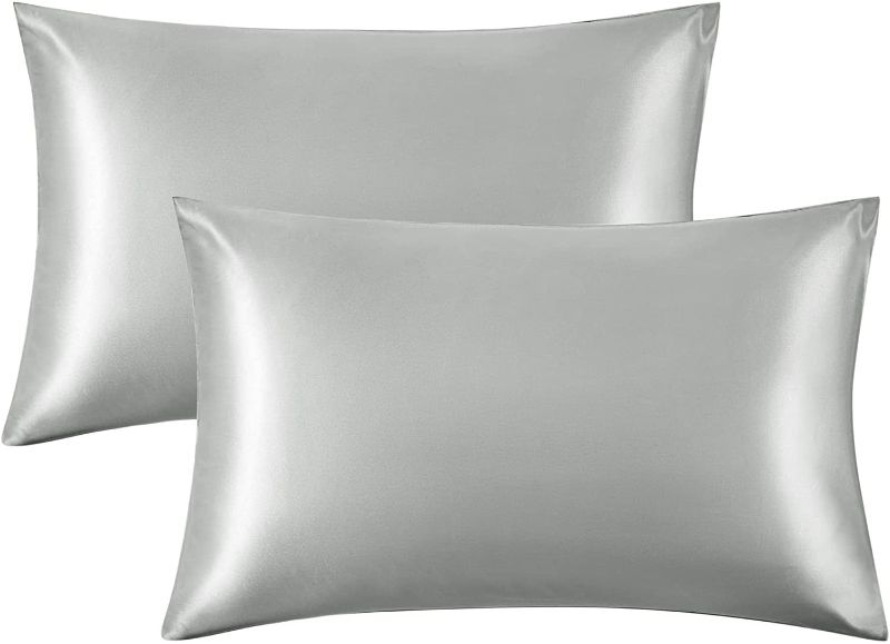 Photo 1 of Bedsure King Size Satin Pillowcase Set of 2 - Silver Grey Silk Pillow Cases for Hair and Skin 20x36 inches, Satin Pillow Covers 2 Pack with Envelope Closure
