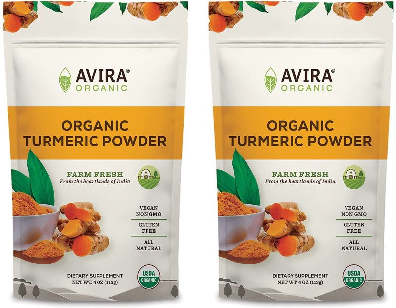 Photo 1 of 3PC FOOD LOT
Avira Organic Turmeric Powder, Curcuma Longa Root, All Natural Curcumin, Allergen Free, Vegan, Non-GMO, Single Origin, Superfood, Easy to mix in Cooking, Tea And Lattes, Resealable 8 ounce Bag, Yello, EXP UNKNOWN 

King Arthur, Gluten Free Fu