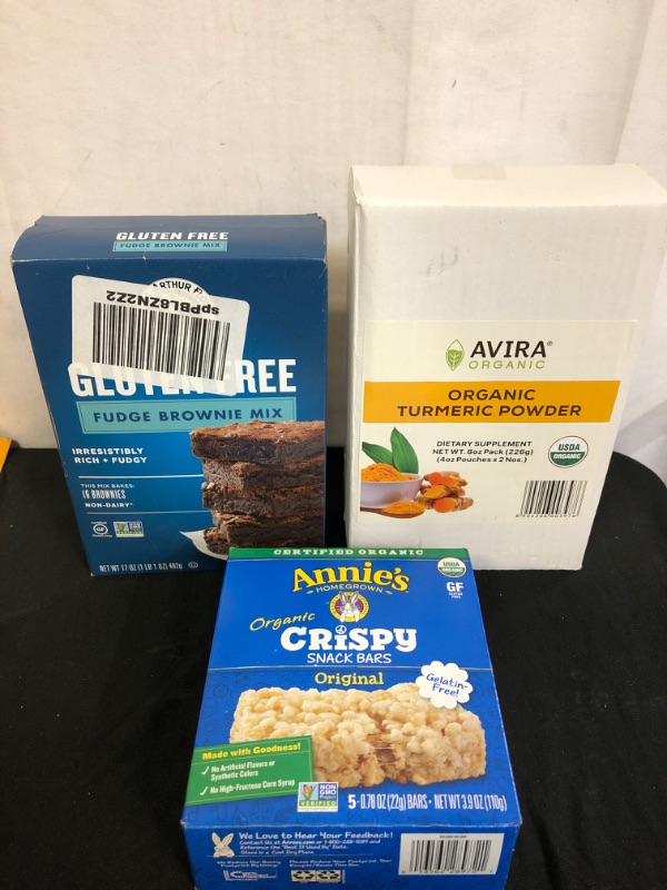 Photo 2 of 3PC FOOD LOT
Avira Organic Turmeric Powder, Curcuma Longa Root, All Natural Curcumin, Allergen Free, Vegan, Non-GMO, Single Origin, Superfood, Easy to mix in Cooking, Tea And Lattes, Resealable 8 ounce Bag, Yello, EXP UNKNOWN 

King Arthur, Gluten Free Fu