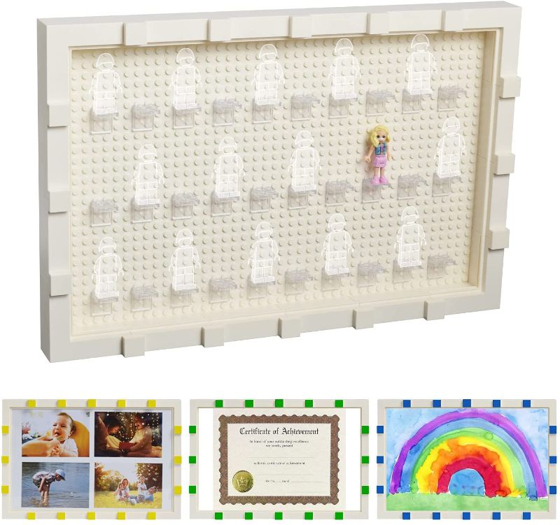 Photo 1 of Sawaruita 8x10 Picture Frame with Mat, Picture Frame 8.5x11, 4x6 Picture Frame, Display Case for Building Block Mini figure with Shatter Resistant Glass, Arts & Crafts DIY Kit for Kids (White)
