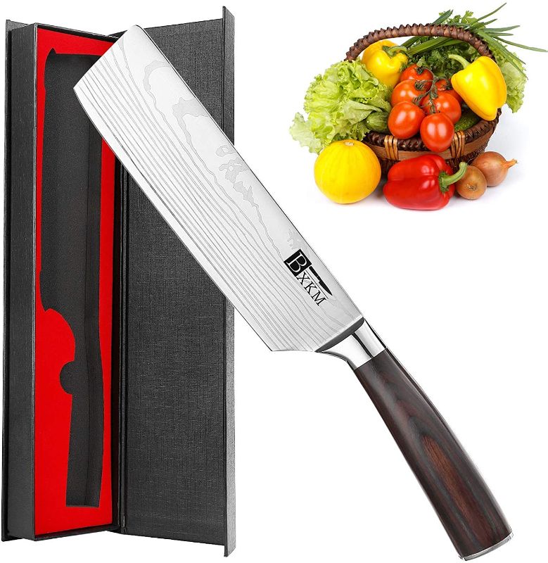 Photo 1 of BXKM Professional Kitchen Knife,German High Carbon Stainless Steel With Ergonomic Handle,Super Sharp Edged,The Best Choice for Restaurant & Kitchen … (S5 Nakiri Knife 7 Inch)
