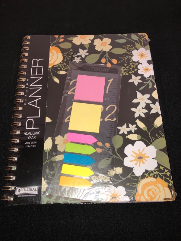 Photo 2 of HARDCOVER 2022 Planner: (November 2021 Through December 2022) 8.5"x11" Daily Weekly Monthly Planner Yearly Agenda. Bookmark, Pocket Folder and Sticky Note Set (Black Floral Yellow)
