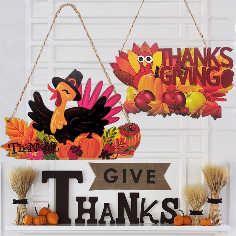 Photo 2 of 2PC LOT, MISC FALL DECOR
winemana Fall Wall Decor, Thanksgiving Decoration Hello Fall Sign, 15.4" x 11.4" Farmhouse Rustic Turkey Pumpkin Wooden Sign, Perfect for Porch Home Autumn Harvest Decor

Thanksgiving Hanging Sign Turkey Decorations Wooden Welcome