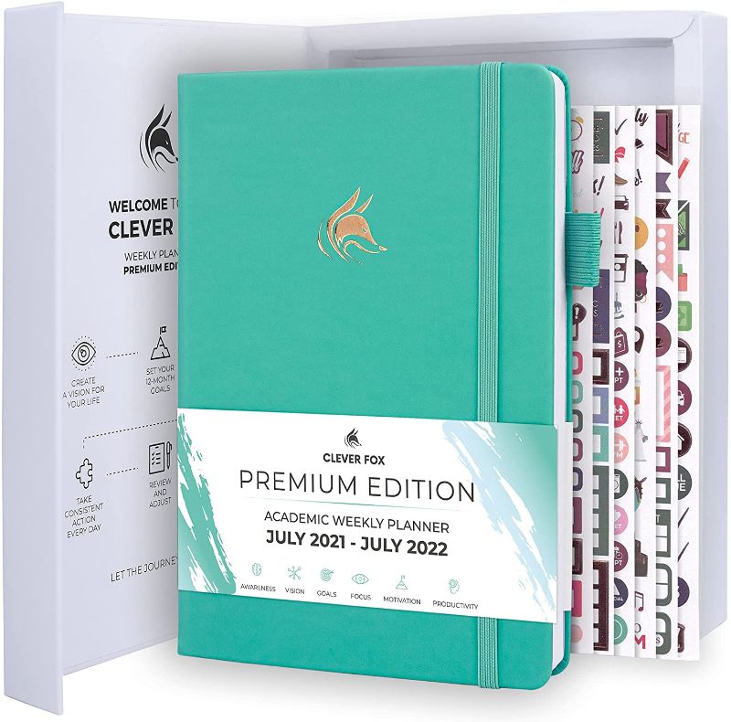 Photo 1 of Clever Fox Academic Planner Premium July 2021-July 2022 – Dated Weekly & Monthly Organizer to Boost Productivity & Reach Goals – Journal for Women & Men – A5 size, 5.8x8.3? Hardcover (Light Turquoise)
