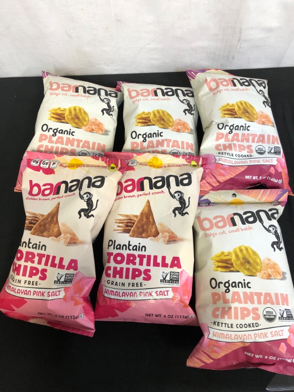 Photo 3 of 6PC LOT
Barnana Organic Plantain Chips, Himalayan Pink Salt, 5 Ounce Bag - Paleo, Vegan, Grain Free Chips
4 COUNT, EXP 03/16/22 (1), 02/24/22 (2)

Barnana Grain-Free Plantain Tortilla Chips – Himalayan Pink Salt – 4 Ounce, 1 Pack – Gluten-Free, Corn-Free,