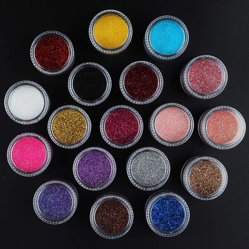 Photo 1 of 18 Colors Holographic Nail Glitter, Chameleon Holographic Mirror Laser Synthetic Resin Pigment, Laser Effect Multi Chrome Manicrure Nail Powder for Salon, 0.45 oz Per Jar(Net)
