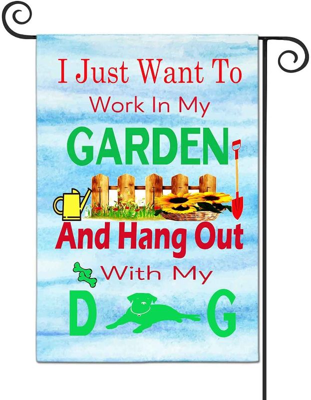 Photo 1 of 2PC LOT
FANDEER I Just Want to Work in My Garden and Hang Out with My Dog Garden Flags Decorative Outdoor Flags Simple and Light 12 X 18 Inches Double Sided

Christmas Garden Flag Red Black Buffalo Boxwood Wreath Christmas Flag Double Sided Winter Garden 