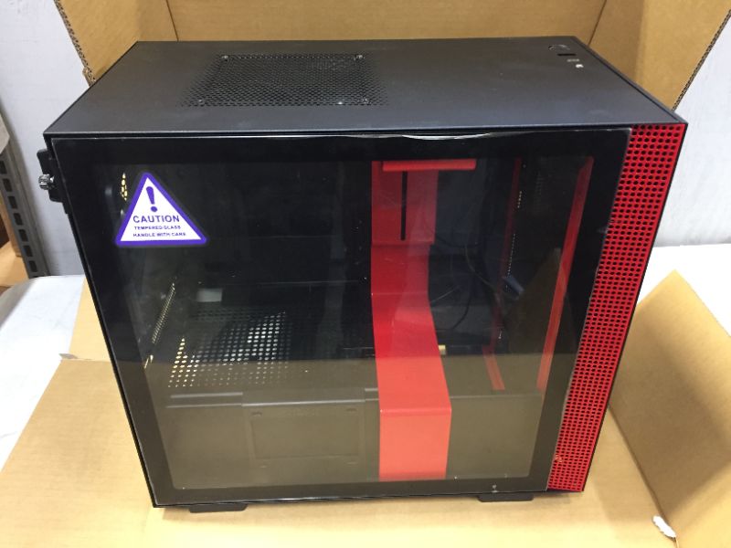 Photo 3 of NZXT H210 - CA-H210B-BR - Mini-ITX PC Gaming Case - Front I/O USB Type-C Port - Tempered Glass Side Panel - Cable Management System - Water-Cooling Ready - Radiator Bracket - Black/Red
