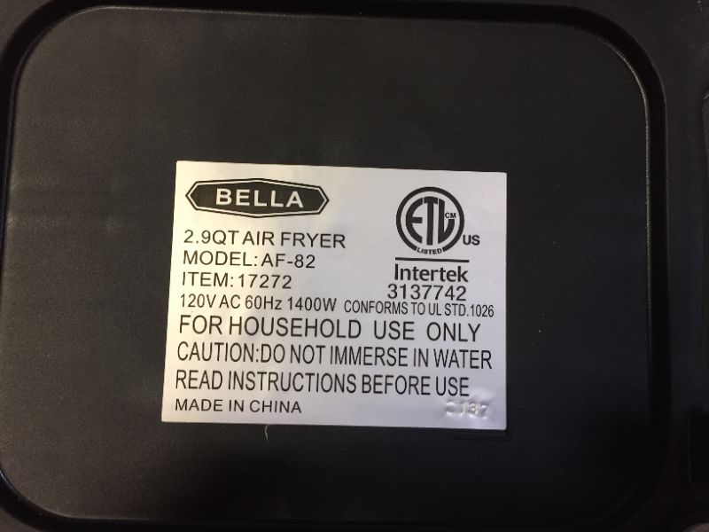 Photo 5 of BELLA 2.9QT Manual Air Fryer, No Pre-Heat Needed, No-Oil Frying, Fast Healthy Evenly Cooked Meal Every Time, Removeable Dishwasher Safe Non Stick Pan and Crisping Tray for Easy Clean Up, Matte Black
