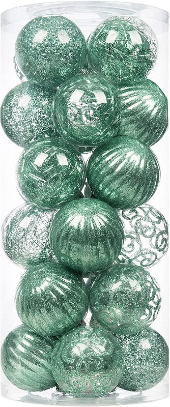Photo 1 of 24ct Christmas Ball Ornaments Shatterproof Large Clear Plastic Hanging Ball Decorative with Stuffed Delicate Decorations (70mm/2.76" Peppermint)
