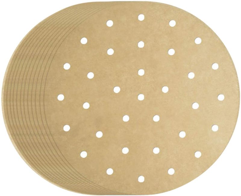 Photo 1 of 8 inch Air Fryer Parchment Paper Liners, 200pcs Round Unbleached Perforated Parchment Paper Perfect for 3.5-5.8QT Air Fryer, Steamer, Pans, Replacement for No More Cleaning, Brown

