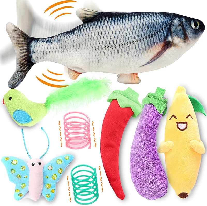 Photo 1 of WONDAY Floppy Fish Cat Toy, 2 Pack Interactive Cat Toy-Realistic Plush Simulation Fish Cat Toy-Electric Fish Catnip Toys- Funny Pets Chew Bite Supplies for Cat, Kitty, Puppy, Kitten (Grey+Purple)
