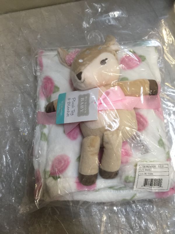 Photo 1 of Hudson Baby Girls' Receiving and Stroller Blankets Fawn - Pink Floral Fleece Blanket & Plush Fawn Toy
