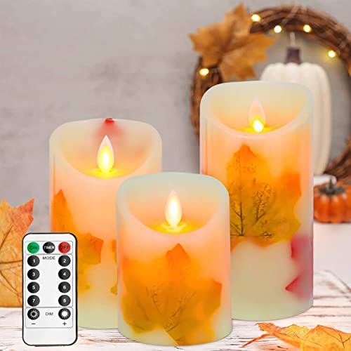 Photo 1 of AVEKI LED Candle Lights, 3 PCS Flameless Candles Light Warm White Battery Operated Electric LED Moving Wick Flickering Maple Leaf Candle Lights with Remote Timer for Decoration Wedding
