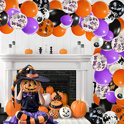 Photo 1 of 
130 Pcs Halloween Balloons Arch Garland Kit Orange Purple Black White Balloons Halloween Yard Decorations Outdoor Indoor Halloween Party Decoration