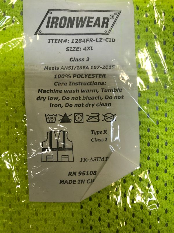 Photo 3 of 1284FR-LZ-CID Flame Resistant Lime Mesh Class 2 Vest Clear ID Badge---4X---