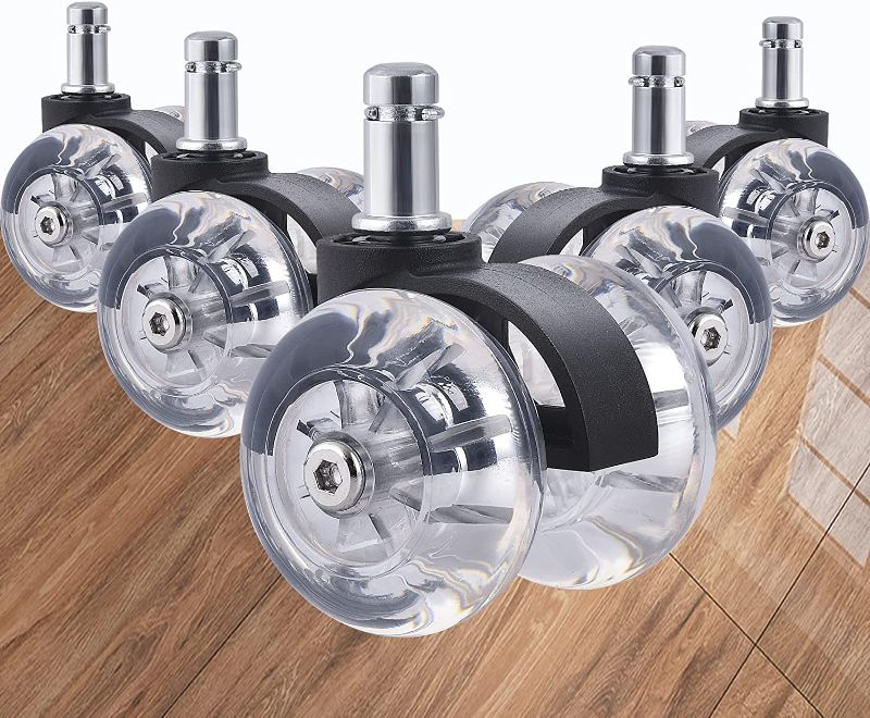 Photo 1 of YeMI 2 Inch Office Chair Caster Wheels Replacement Set of 5, Heavy Duty Computer Desk Chair Wheels,Easy Rolling Rubber Casters for Hardwood Floors-Universial Fit?5 Pack,Crystal Clear B?
