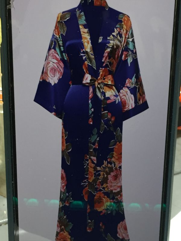 Photo 1 of BABEYOND KIMONO ROBE LONG FLORAL BRIDESMAID WEEDING BACHLEORETTE PARTY ROBE 53" LONG-DARK BLUE-