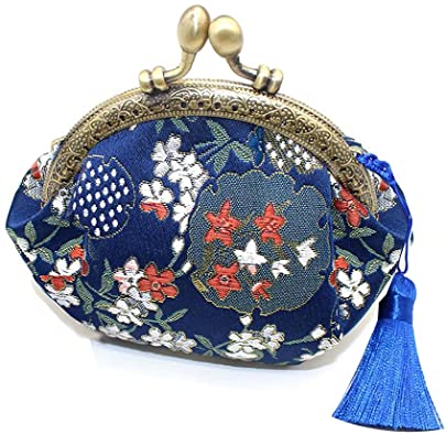 Photo 1 of guofa Coin Purse for Women, Vintage Canvas Change Purse, Metal Kiss Lock Embroidery Coin Pouch, Tiny Wallet Card Case Purse
