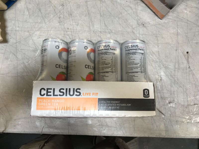 Photo 3 of Celsius Peach Mango Green Tea - 12 pack, 12 fl oz cans EXP 12/22