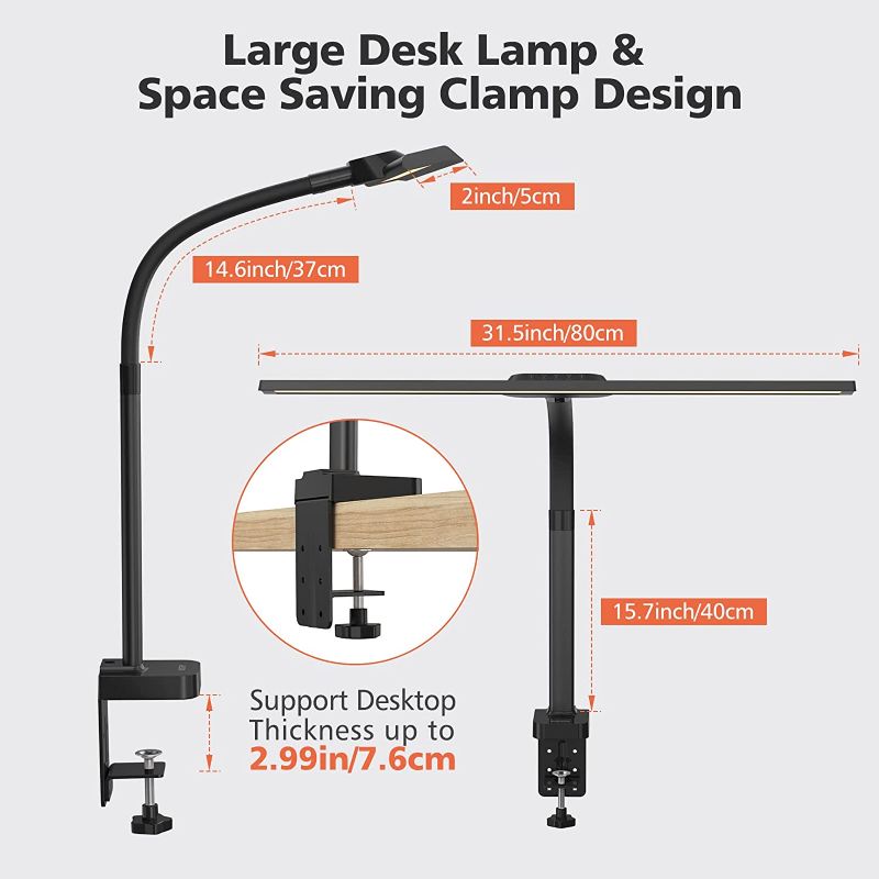 Photo 1 of LED Desk Lamp, 24W Architect Desk Lamp with Clamp 31.5" Wide Office Light 1800LM Large Bright Desk Lights with Auto Dimming, 5 Color Modes, Timer, Tall Desk Lamps for Home Office
