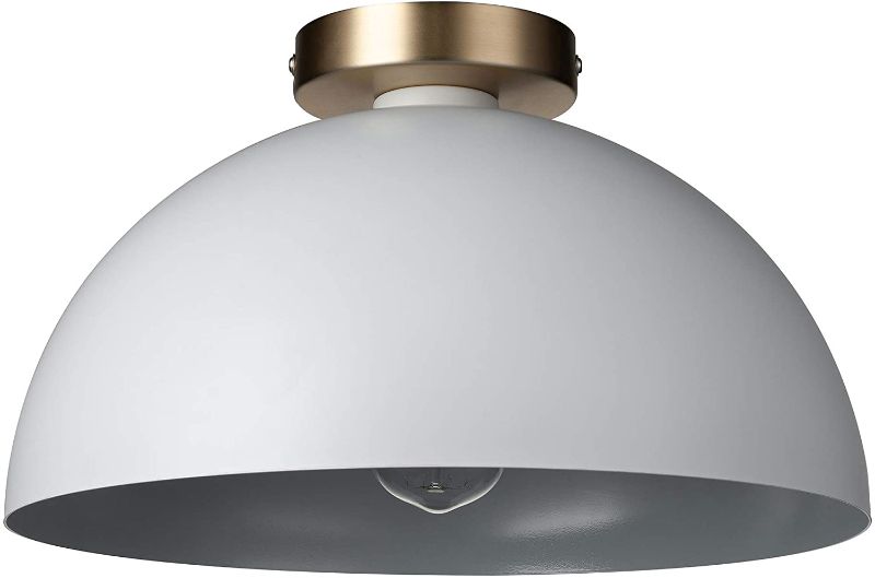 Photo 1 of Amazon Brand – Rivet Single-Light Flush-Mount Ceiling Light with Metal Shade, 7"H, White and Brass
