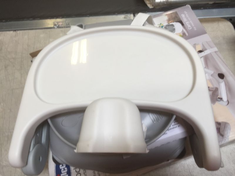 Photo 1 of Chicco Portable Dining Chair Toddler Booster Seat with Tray, Gray